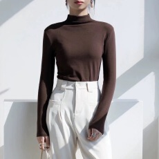 批发秋冬季新款半高领长袖打底衫女大码胖mm修身外穿内搭加绒T恤上衣