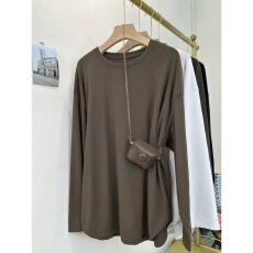 批发40支92棉搭配鲨鱼<b class='q'>裤</b>显瘦长袖T恤女春秋大码宽松<b class='q'>中长款</b>打底衫上衣