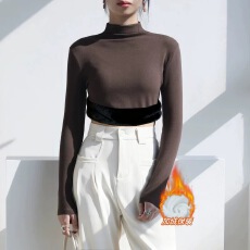 批发冬季半高领保暖长袖打底衫女大码修身内衣T恤加绒加厚内搭上衣