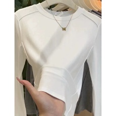 批发40支92棉圆领长袖T恤女春秋新款大码胖mm内搭<b class='q'>打底衫</b>正肩修身上衣