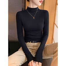 批发秋冬季新款半高领长袖打底衫女大码修身胖mm外穿内搭加绒T恤<b class='q'>上衣</b>