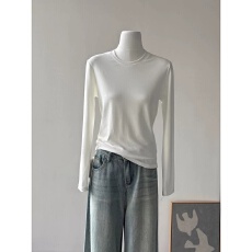 批发40支92棉春秋圆领长袖<b class='q'>T</b><b class='q'>恤</b>打底衫<b class='q'>女</b>大码胖mm修身正肩内搭纯色上衣