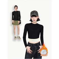 批发秋冬季圆领保暖长袖打底衫女大码加绒加厚百搭内搭修身T恤上衣