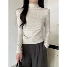 批发260克人棉秋冬季半高领长袖打底衫女大码胖mm内搭外穿加绒T恤上衣