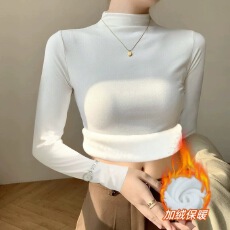 批发420克人棉银狐绒冬季半高领保暖长袖打底衫女T恤加厚加绒内搭上衣