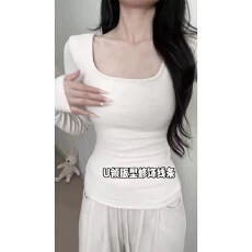 批发40支92棉方领长袖T恤<b class='q'>打底衫</b>女春秋胖mm<b class='q'>大码</b>纯色内搭正肩修身上衣