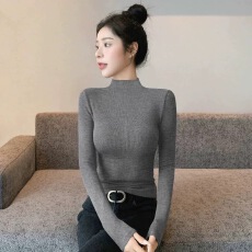 批发260克人棉秋冬季半高领长袖<b class='q'>打底衫</b>女<b class='q'>大码</b>胖mm内搭外穿加绒T恤上衣