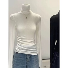 批发春秋高领长袖t恤女新款<b class='q'>大码</b>修身百搭内搭<b class='q'>打底衫</b>气质堆堆领上衣潮