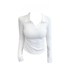 批发40支92棉春秋季新款长袖<b class='q'>大码</b><b class='q'>打底衫</b>女修身内搭收腰POLO衫T恤上衣