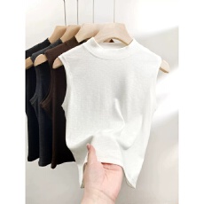 批发260克人棉<b class='q'>春</b>秋季半高领无袖背心女大码胖mm内搭外穿打底衫上衣