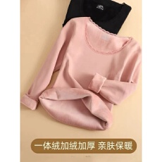 批发420克人棉秋冬季长袖打底衫女加绒加厚<b class='q'>大码</b>保暖<b class='q'>内衣</b>圆领T恤上衣