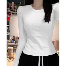 批发40支92棉春秋圆领长袖T恤打底衫女胖mm<b class='q'>大码</b>内搭修身纯色正肩上衣