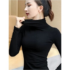 批发260克人棉秋冬季半高领长袖打底衫女<b class='q'>大码</b>胖mm外穿T恤内搭加绒上衣