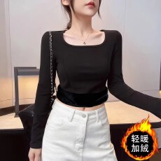 批发420克银狐绒秋冬加绒加厚<b class='q'>长袖</b>打底衫女<b class='q'>大码</b>胖mm保暖内衣T恤上衣