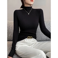 批发260克人棉秋冬季半高领<b class='q'>长袖</b>打底衫女<b class='q'>大码</b>胖mmT恤修身内搭加绒上衣