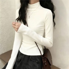 批发260克人棉秋冬季半高领长袖打底衫女大码胖mmT恤修身加绒内搭上衣