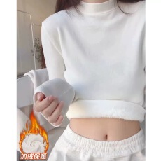 批发银狐绒秋冬保暖立领打底衫女修身大码加厚内搭加绒长袖T恤上衣女