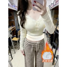 批发秋冬新款蕾丝加绒加厚长袖打底衫女大码修身保暖德绒内搭T恤上衣