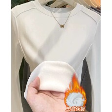 批发加绒加厚圆领长袖打底衫女秋冬新款大码胖mm保暖修身内搭T恤上衣