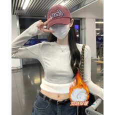 批发加绒加厚圆领长袖打底衫女秋冬新款大码胖mm修身保暖内搭T恤上衣