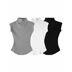 批发半高领无袖T恤女春夏新款大码胖mm<b class='q'>修身</b>外穿内搭打底辣妹背心上衣