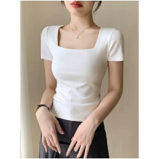 批发40支92棉方领短袖T恤女夏季新款大码<b class='q'>胖</b>mm<b class='q'>内</b>搭修身正肩打底衫上衣