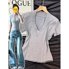 批发40支92棉v领短袖T恤女夏季新款大码<b class='q'>胖</b>mm<b class='q'>修身</b>显瘦收腰纯色正肩上衣