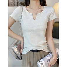 批发40支92棉小V领短袖t恤女夏季大码胖mm低领修身<b class='q'>打底衫</b>显瘦纯色上衣
