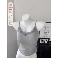 批发2026新款带胸垫吊带背心女胖mm<b class='q'>大码</b>修身内搭外穿蕾丝美背打底上衣