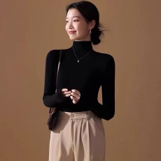 批发260克人棉秋冬季半高领长袖<b class='q'>打底衫</b>女大码胖mm内搭外穿加绒T恤上衣