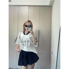 批发-美式辣妹亮面缎面机车服运动风宽松T恤<b class='q'>短袖</b>女