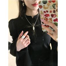 批发-亚文化纯欲风辣妹长袖T恤女新款十字架<b class='q'>蕾丝</b>侧边绑带百搭上衣