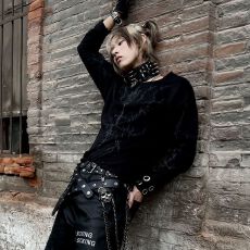 批发-美式亚文化朋克上衣女视觉系y2k宽松<b class='q'>街头</b>风暗黑系复古长袖t恤