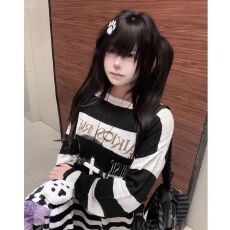 批发-亚文化长袖黑白<b class='q'>条纹</b>毛衣早春季视觉系<b class='q'>针织衫</b>y2k百搭宽松上衣