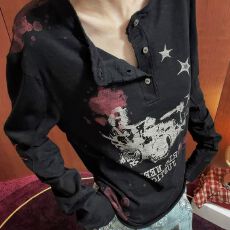 批发-美式复古<b class='q'>长袖</b><b class='q'>T</b><b class='q'>恤</b>女早春新款亨利显瘦打底朋克y2k亚文化上衣