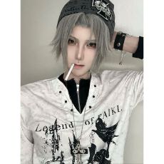 批发-y2k亚文化假两件卫衣女春秋骑士古堡印花亨利衫宽松<b class='q'>长袖</b>上衣