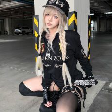 批发-美式Polo正肩<b class='q'>长袖</b>女早春新款复古刺绣收腰亚文化朋克上衣y2k