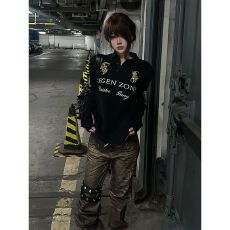 批发-美式高街正肩<b class='q'>长袖</b><b class='q'>t</b><b class='q'>恤</b>女秋季新款复古刺绣polo衫收腰亚比上衣