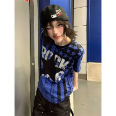 批发-<b class='q'>街头</b>风正肩短袖女夏字母印花显瘦重磅T恤休闲y2k视觉系上衣
