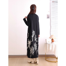 批发秋冬季针织女士长款连衣裙圆领间色提花设计欧美跨境尺码厂家直销