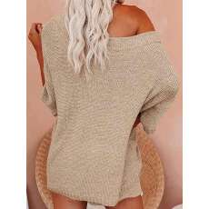 批发春<b class='q'>夏</b>秋季针织女士两件套装一字领上衣短袖配短裤纯色面料柔软舒适