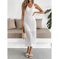 批发<b class='q'>夏</b>季针织女士长款连衣裙纯色挑空镂空设计柔软舒适厂家直销