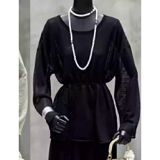 批发厂家直销韩版圆领长袖<b class='q'>针织衫</b>配腰绳宽松百搭显瘦防晒<b class='q'>罩衫</b>上衣