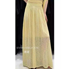 批发夏法式气质名媛风冰丝针织收腰显瘦大摆A字长裙度假风厂家直销