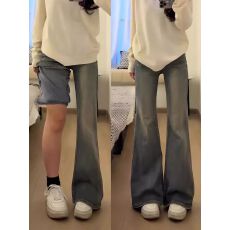 批发时尚穿搭牛仔裤女秋<b class='q'>冬</b>季加绒加厚胖mm梨型身材高腰百搭显瘦喇叭裤