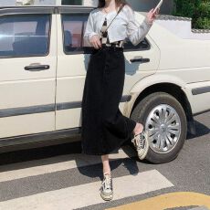 批发2026新款牛仔裙设计感A字<b class='q'>半身</b>裙女开叉遮胯显瘦<b class='q'>包臀</b>中<b class='q'>长裙</b>子