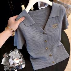 批发纯色高级感夏季新款大码百搭<b class='q'>气质</b>舒适简约翻领短袖温柔套头针织衫