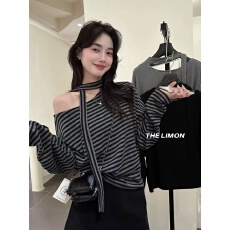 批发THE LIMON柠檬绿茶韩系时尚气质设计感飘带打底衫<b class='q'>长袖</b><b class='q'>T</b><b class='q'>恤</b>女秋季