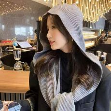 批发网红披肩  韩版秋冬季连帽围脖百搭针织围巾帽子一体女冬外搭