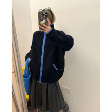 批发东大门2025新款韩版宽松显瘦毛绒长袖拉链百搭休闲中长款毛衣外套